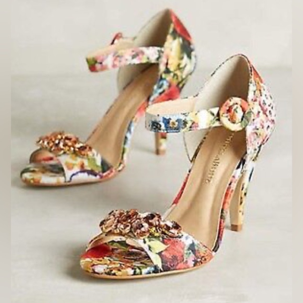 NWOT Anthropologie Raphaella Booz Floral Embellished Women's Heels Sz 10 - Picture 6 of 13
